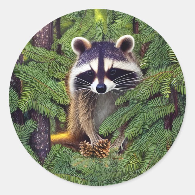Pegatina Redonda Raccoon silvestre Little Woodland (Anverso)