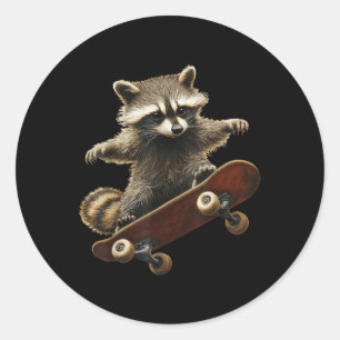 Pegatina Redonda Raccoon Skateboard Skateboarding Gráfica divertida
