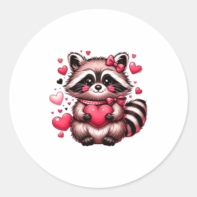 Pegatina Redonda Raccoon Valentine Hearts  (Anverso)