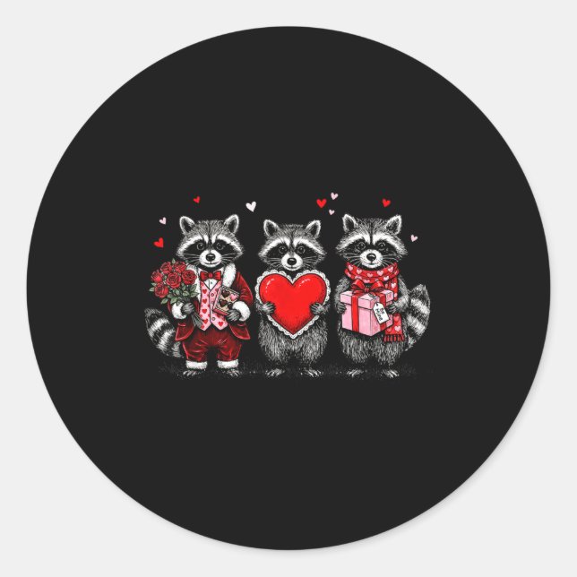 Pegatina Redonda Raccoon Valentines Day Funny Feral Raccoon Love He (Anverso)