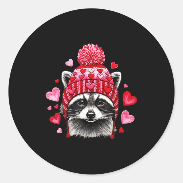 Pegatina Redonda Raccoon Valentines Day Funny Feral Raccoon Love He (Anverso)