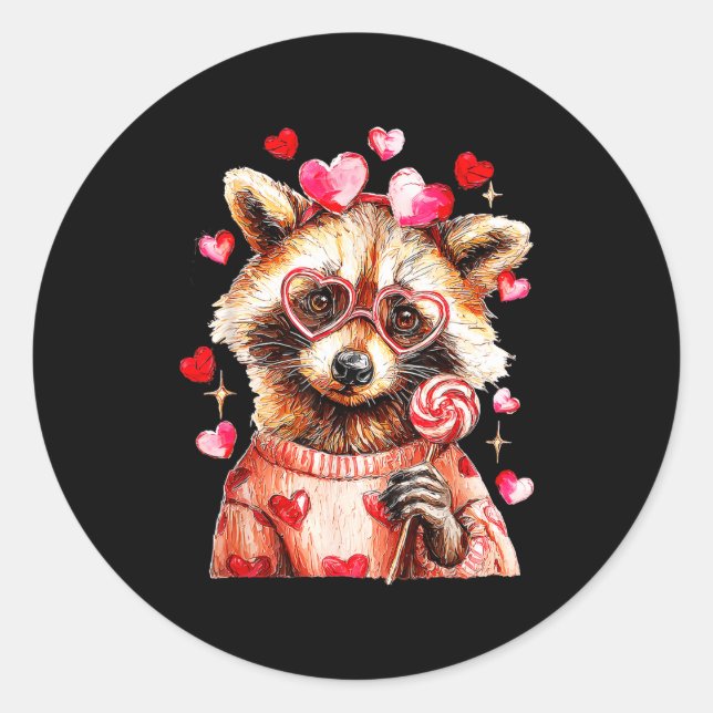Pegatina Redonda Raccoon Valentines Day Funny Feral Raccoon Love He (Anverso)