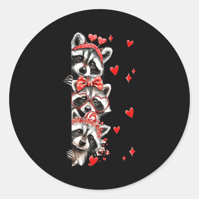 Pegatina Redonda Raccoon Valentines Day Funny Feral Raccoon Love He (Anverso)