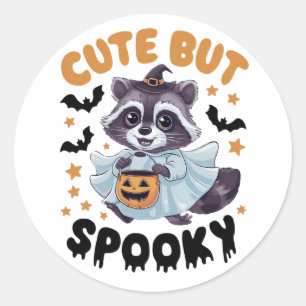 Pegatina Redonda Raccoon vestido con un traje fantasma