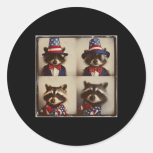 Pegatina Redonda Raccoon Vintage Photo Machine Style, independencia