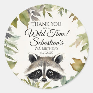 Pegatina Redonda Raccoon Woodland Gracias Cumpleaños