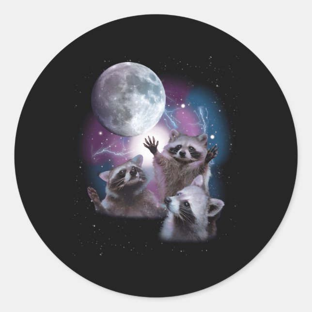 Pegatina Redonda Raccoons Howling At The Moon Raccoon (Anverso)