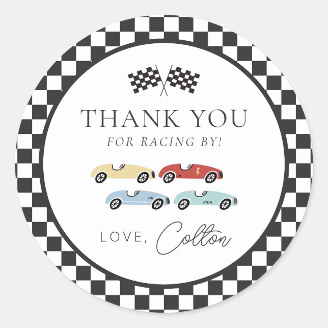 Pegatina Redonda Race Car Birday Gracias Pegatinas (Anverso)