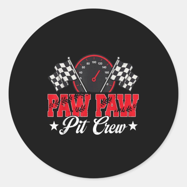 Pegatina Redonda Race Car Birday Party Carreras Familia Paw Paw Pit (Anverso)