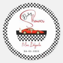 Pegatina Redonda Race Car Boy Baby Shower | Little Racer Party