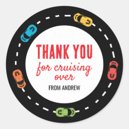 Pegatina Redonda Race Car Boys Cumpleaños Gracias