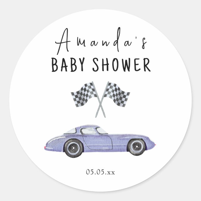 Pegatina Redonda Race car car Baby Shower (Anverso)