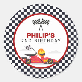 Pegatina Redonda Race Car Carreras Dos Fast Boy Birday Party