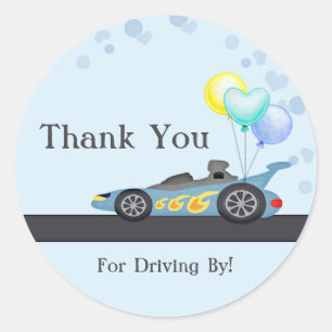 Pegatina Redonda Race Car Gracias, Drive By Birday, Shower