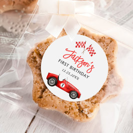 Pegatina Redonda Race Car Red Carreras Boy Primer Cumpleaños