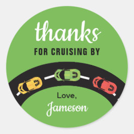 Pegatina Redonda Race Track Boys 4Cumpleaños Green