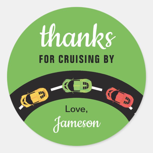 Pegatina Redonda Race Track Boys 4Cumpleaños Green (Anverso)