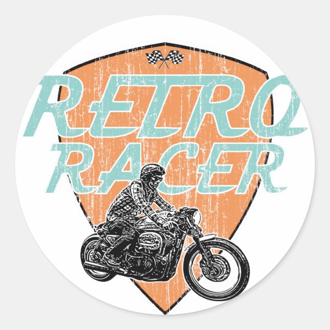 Pegatina Redonda Racer moto retro (Anverso)
