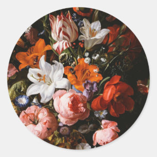 Pegatina Redonda Rachel Ruysch - Flores En Una Vasa De Vidrio