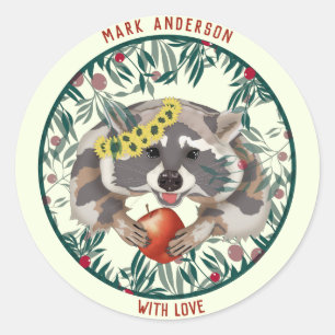 Pegatina Redonda Racón lindo con manzana. Personalizado