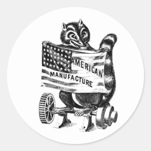 Pegatina Redonda Racoon Americana Ilustracion de Arte Político