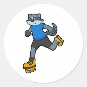 Pegatina Redonda Racoon como Skater con patines en línea
