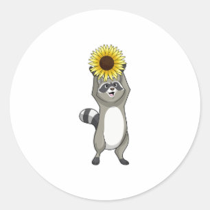 Pegatina Redonda Racoon con girasol