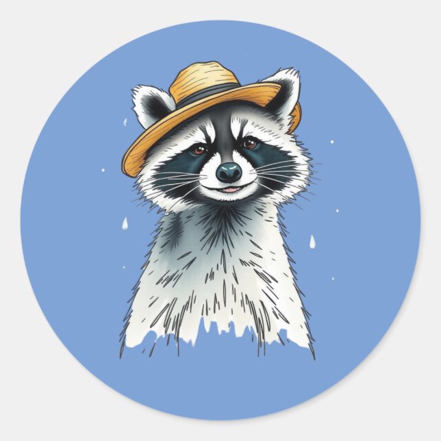 Pegatina Redonda Racoon de la basura corta (Anverso)