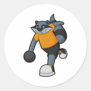 Pegatina Redonda Racoon en Bowling con bolas