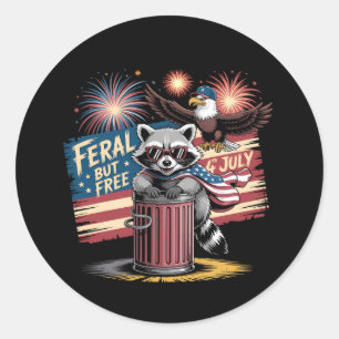 PEGATINA REDONDA RACOÓN FERAL PERO GRATUITO 4 DE JULIO DE EE.UU.