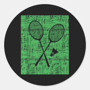 Pegatina Redonda Racquetas de bádminton antiguas y volante
