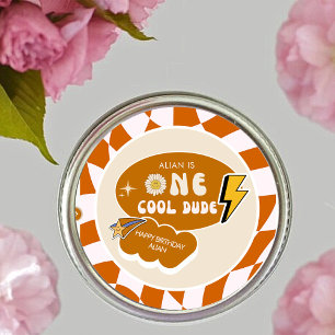Pegatina Redonda Rad Guay Dude   Cumpleaños de los Niños Retro Veri