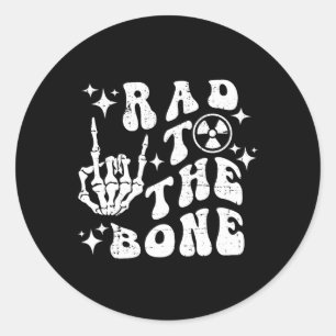 Pegatina Redonda Rad To The Bone Funny Skeleton Rock Hand Halloween
