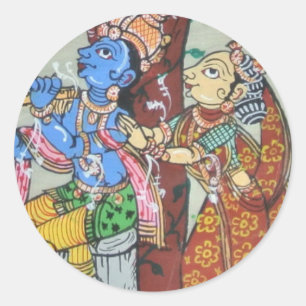Pegatina Redonda Radha Krishna Love