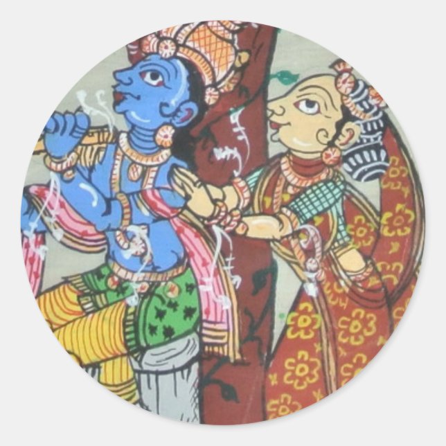 Pegatina Redonda Radha Krishna Love (Anverso)