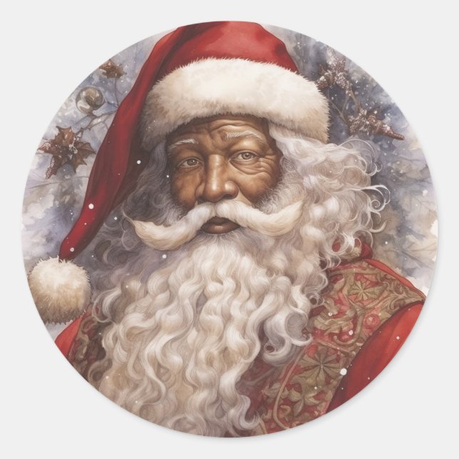 Pegatina Redonda Radiant Black Santa: Saludos festivos de temporada (Anverso)