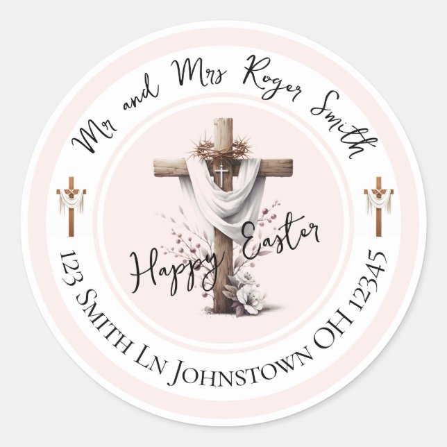 Pegatina Redonda Radiant Easter Cross Return Address Label (Anverso)