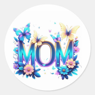 Pegatina Redonda Radiant MOM with Butterflies – Colorful Floral Mot