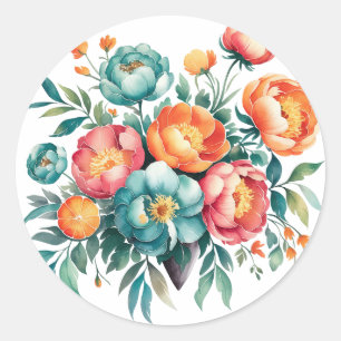 Pegatina Redonda Radiant Peony Bouquet Boda