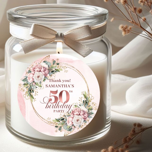 Pegatina Redonda Radiant Rose Gold Greenery 50th Birthday Thank You (Radiant Rose Gold Greenery 50th Birthday Thank You Stickers

)