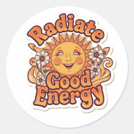 Pegatina Redonda Radiate Good Energy Retro Sun Sticker 