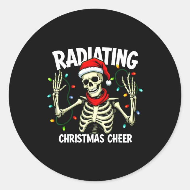 Pegatina Redonda Radiating Christmas Cheer Skeleton Christmas Light (Anverso)