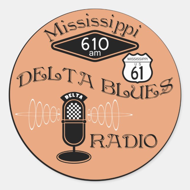 Pegatina Redonda Radio Delta Blues de Misisipi (Anverso)