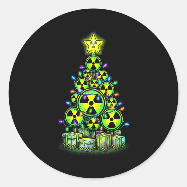 Pegatina Redonda Radioactive Christmas Tree Graphic Nuclear Warning (Anverso)