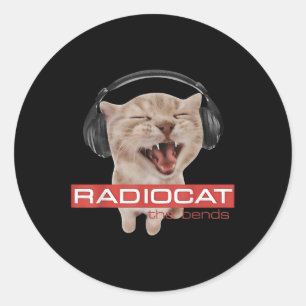 Pegatina Redonda Radiocat The Bends Gato Divertido Música Gato Meme