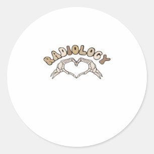 Pegatina Redonda Radiología Skeleton Heart Hands Classic
