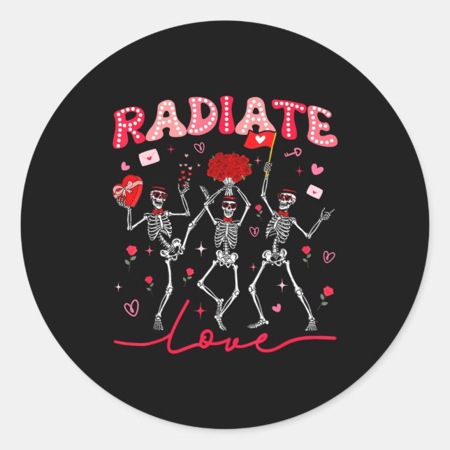 Pegatina Redonda Radiology Radiate Rad Tech Valentine Skeleton Hear (Anverso)