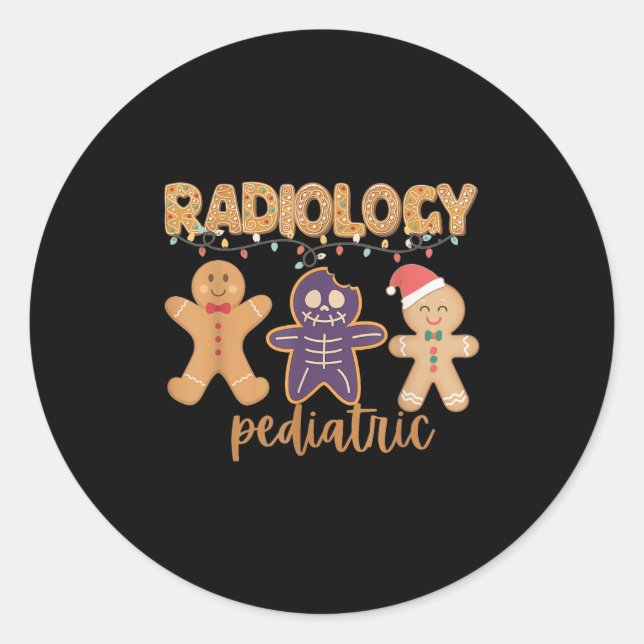 Pegatina Redonda Radiology Tech Pediatric Christmas Gingerbread Man (Anverso)