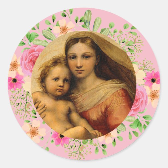 Pegatina Redonda Rafael Madonna Sixtina (Anverso)