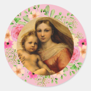 Pegatina Redonda Rafael Madonna Sixtina